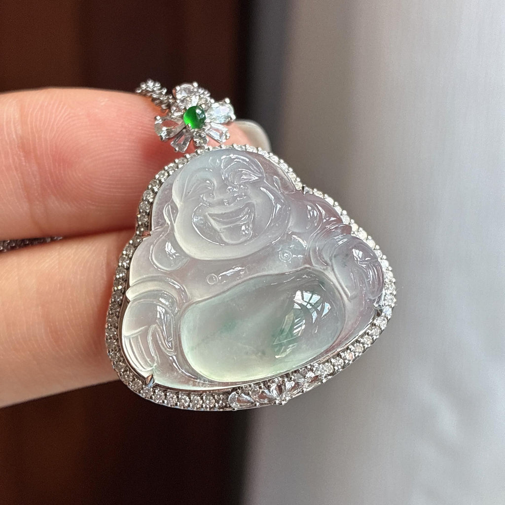 18k金镶冰种飘花玉佛挂件（yc749671）