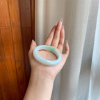 细糯冰白底青翡翠平安镯（54mm）（yc278067）