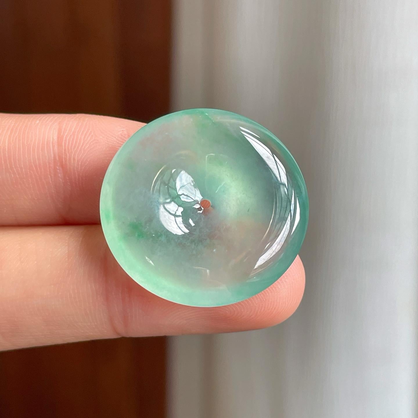 冰种飘绿花翡翠平安扣（yc333818）