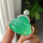 18K金钻镶冰种满绿佛公吊坠（yc252552）