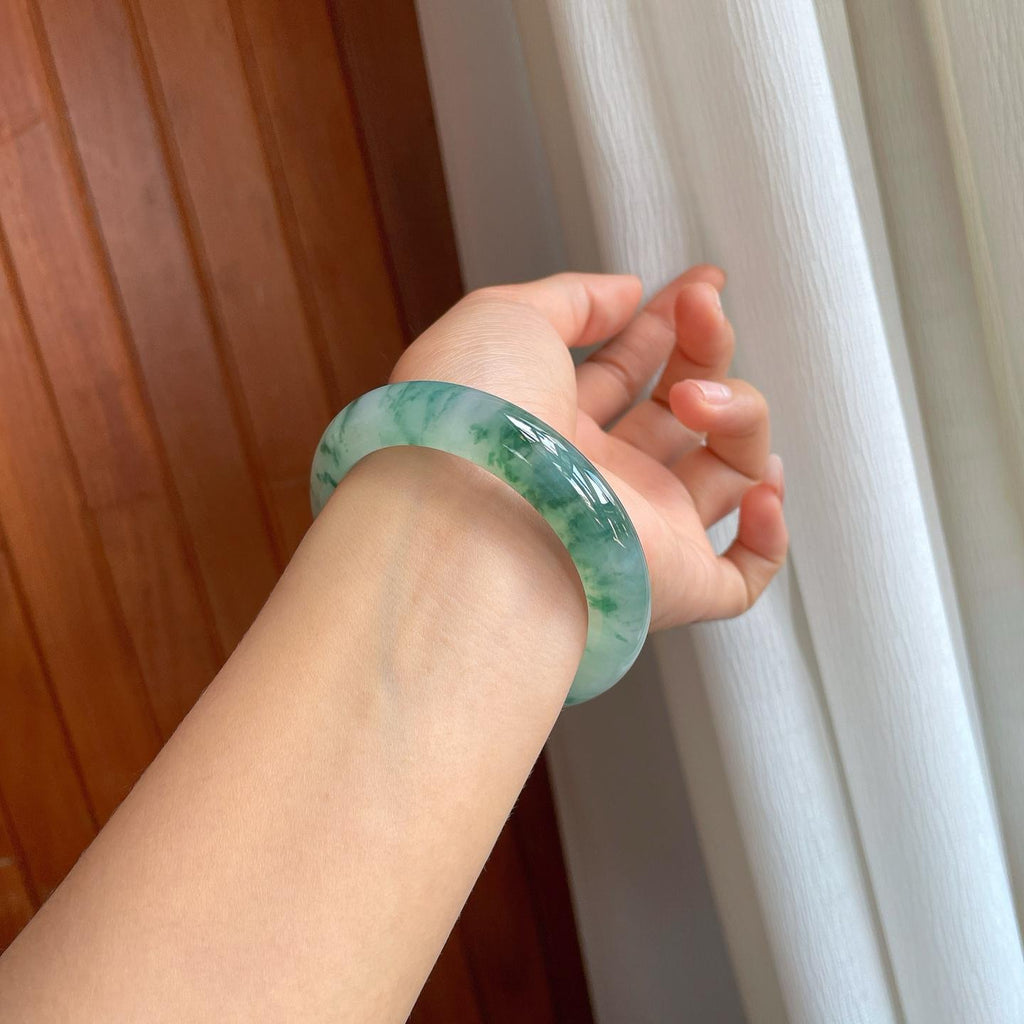 冰种飘花翡翠平安镯（56mm）（yc310934）