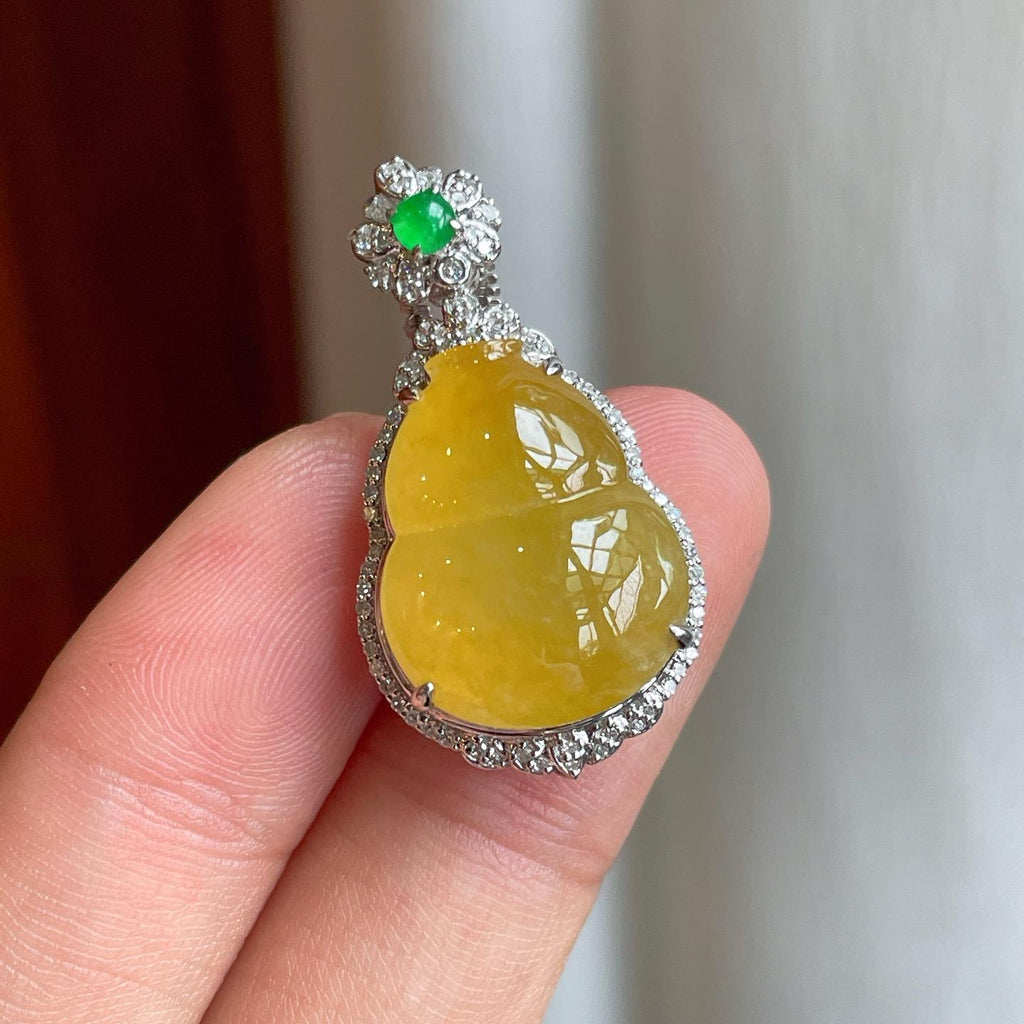 18k真金真钻镶冰种黄翡葫芦（yc248483）