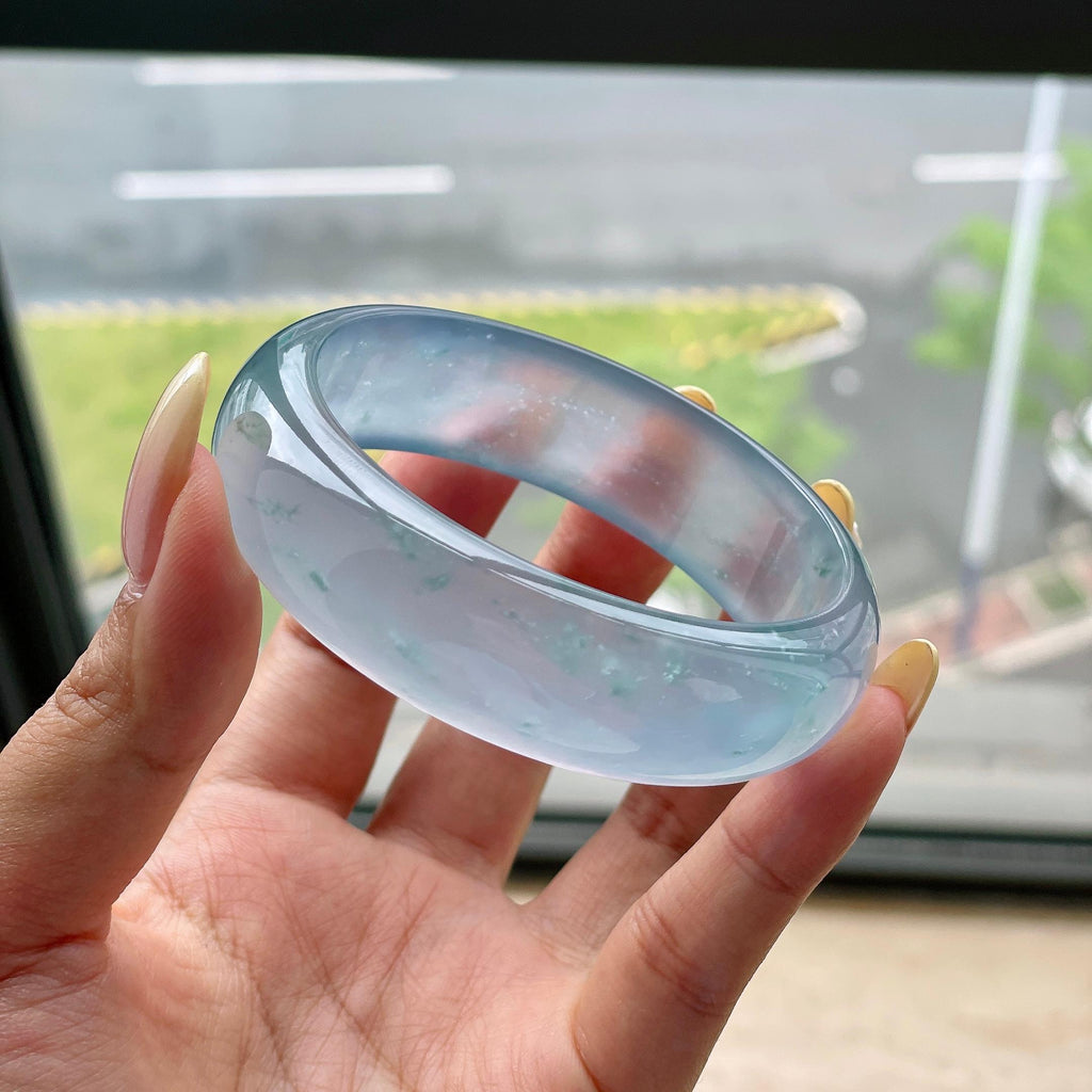 高冰种蓝底飘花宽版轮胎手镯57.8圈 天然缅甸A货翡翠（yc473153）