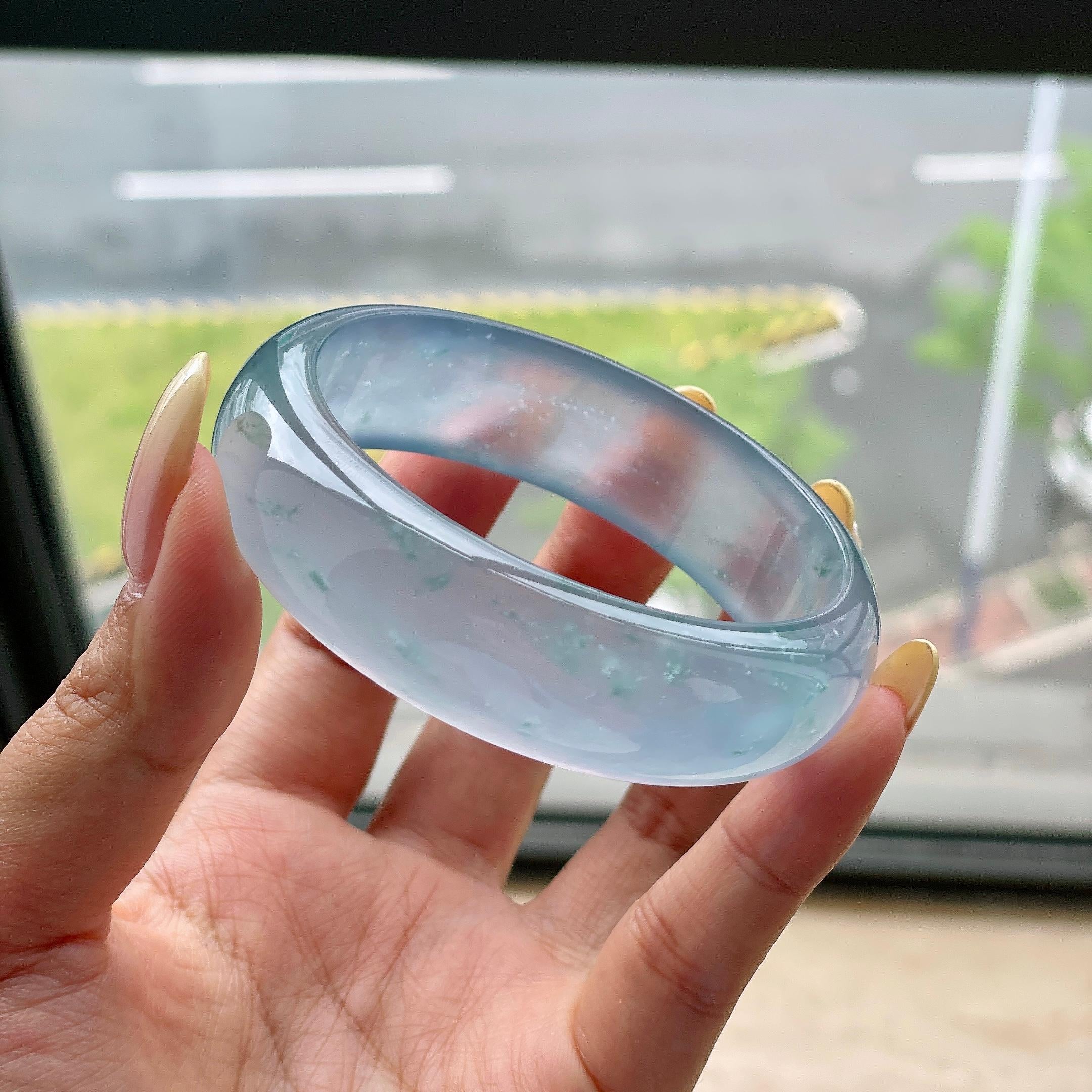 高冰种蓝底飘花宽版轮胎手镯57.8圈 天然缅甸A货翡翠（yc473153）