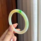 糯冰黄加绿翡翠圆条手镯 53圈（yc436796）