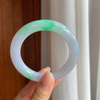 糯冰白底青翡翠圆条手镯（57mm)（yc397582）