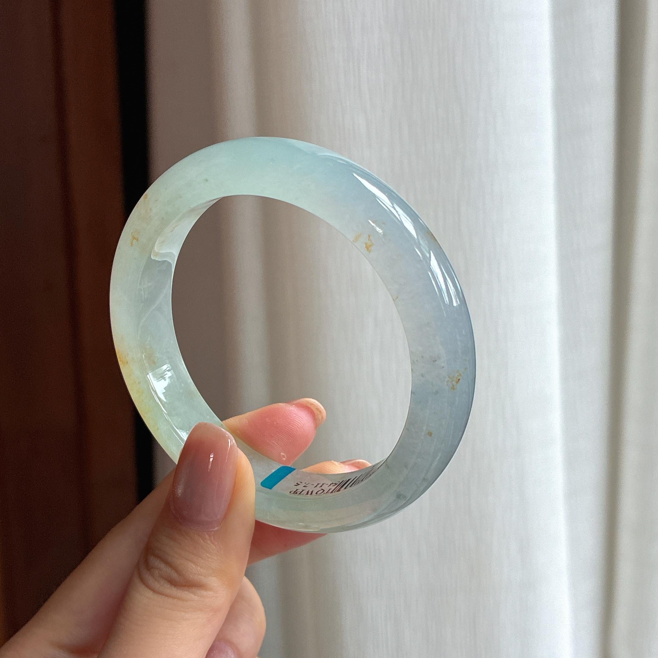 冰种飘黄翡翠平安镯（54mm)（yc423143）