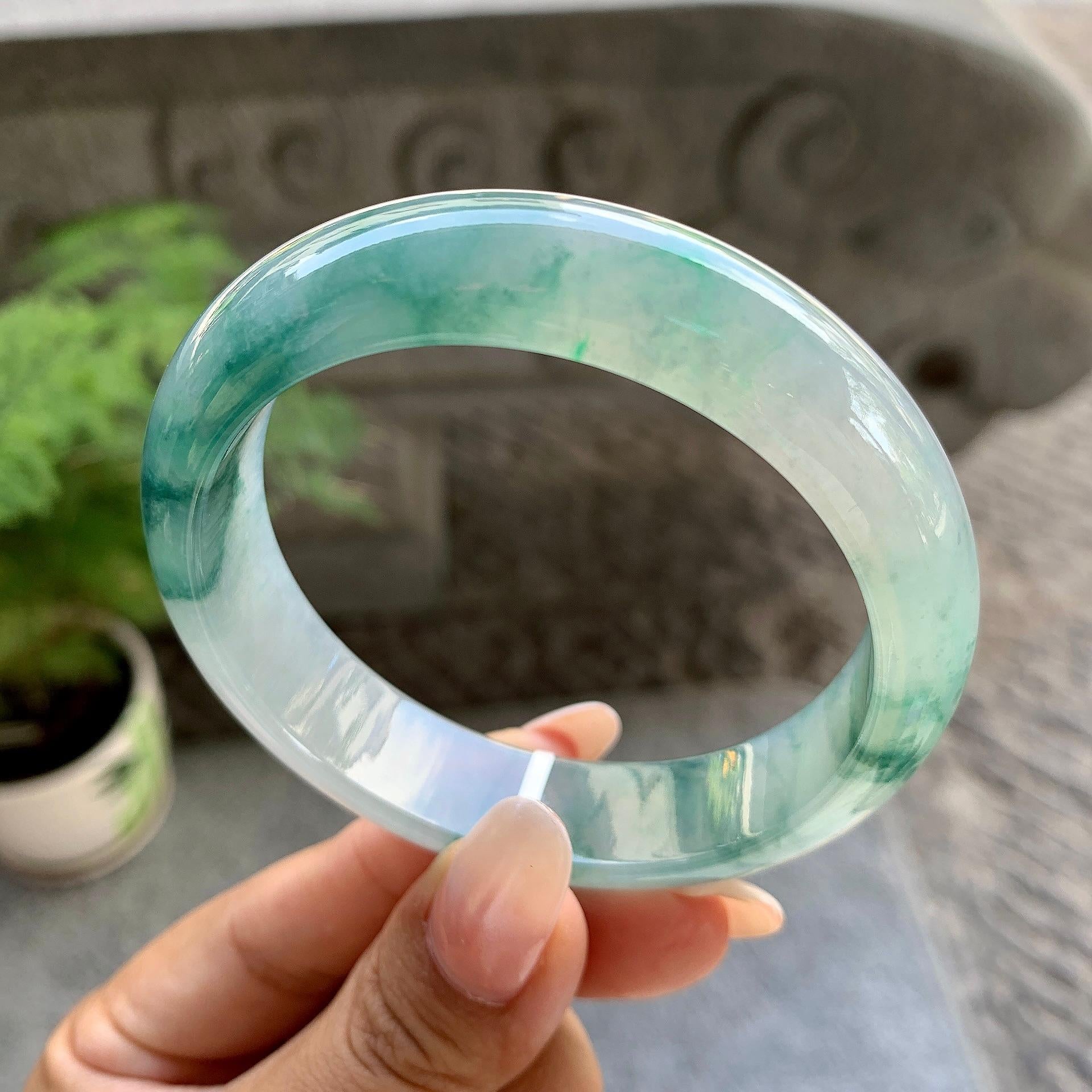 糯冰种飘花平安镯（57.5mm）（yc195368）