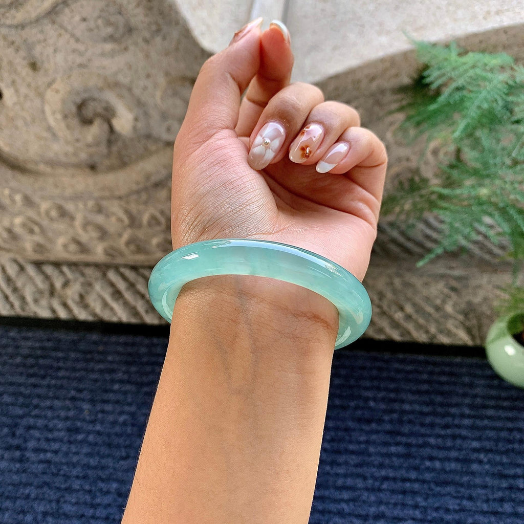 糯冰种蓝底圆条手镯（53.1mm）（yc243451）