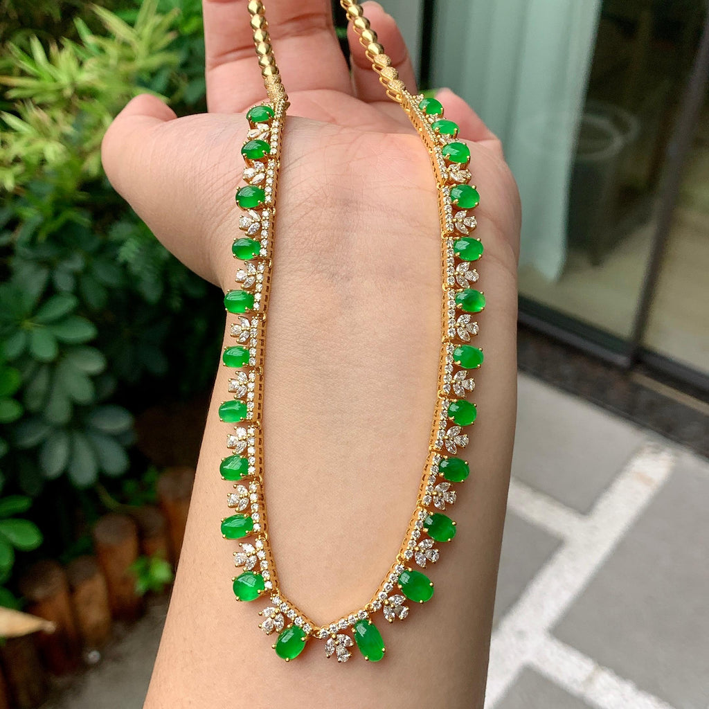 18K金钻镶糯冰种满绿蛋面套链（yc261128）