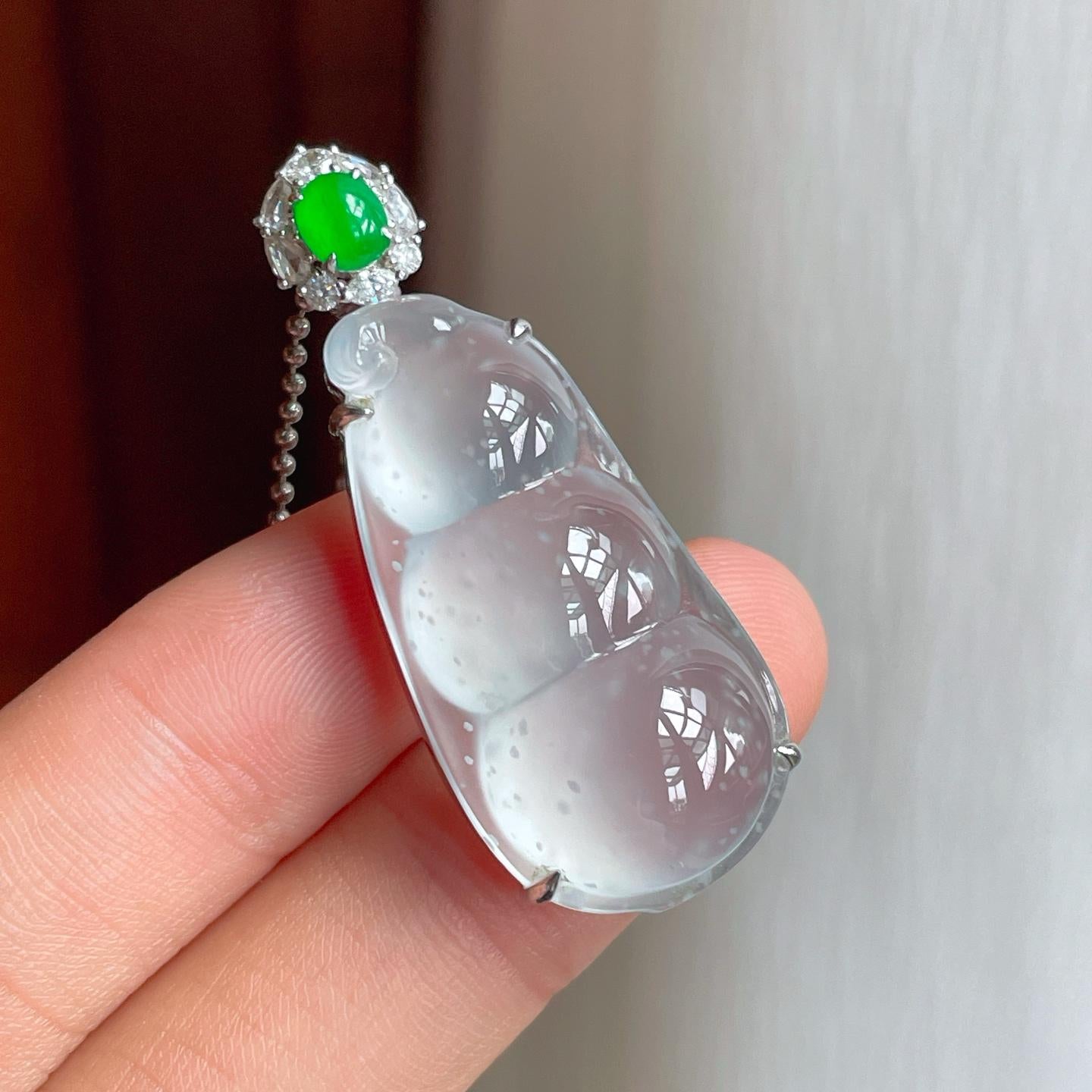 18k金镶冰玻种雪花棉翡翠豆子（yc248486）