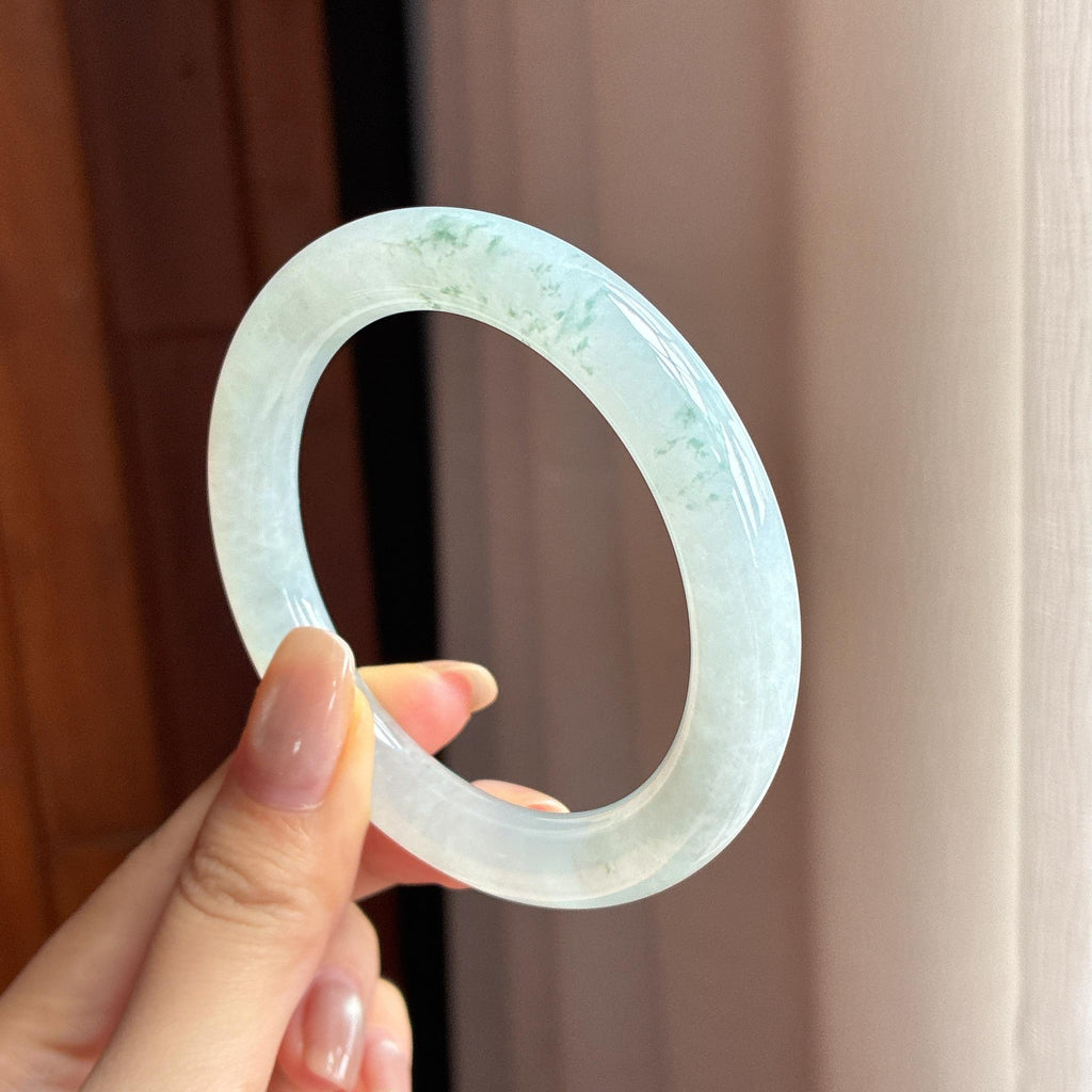糯冰飘花圆条手镯 55圈 天然缅甸A货翡翠（yc440023）