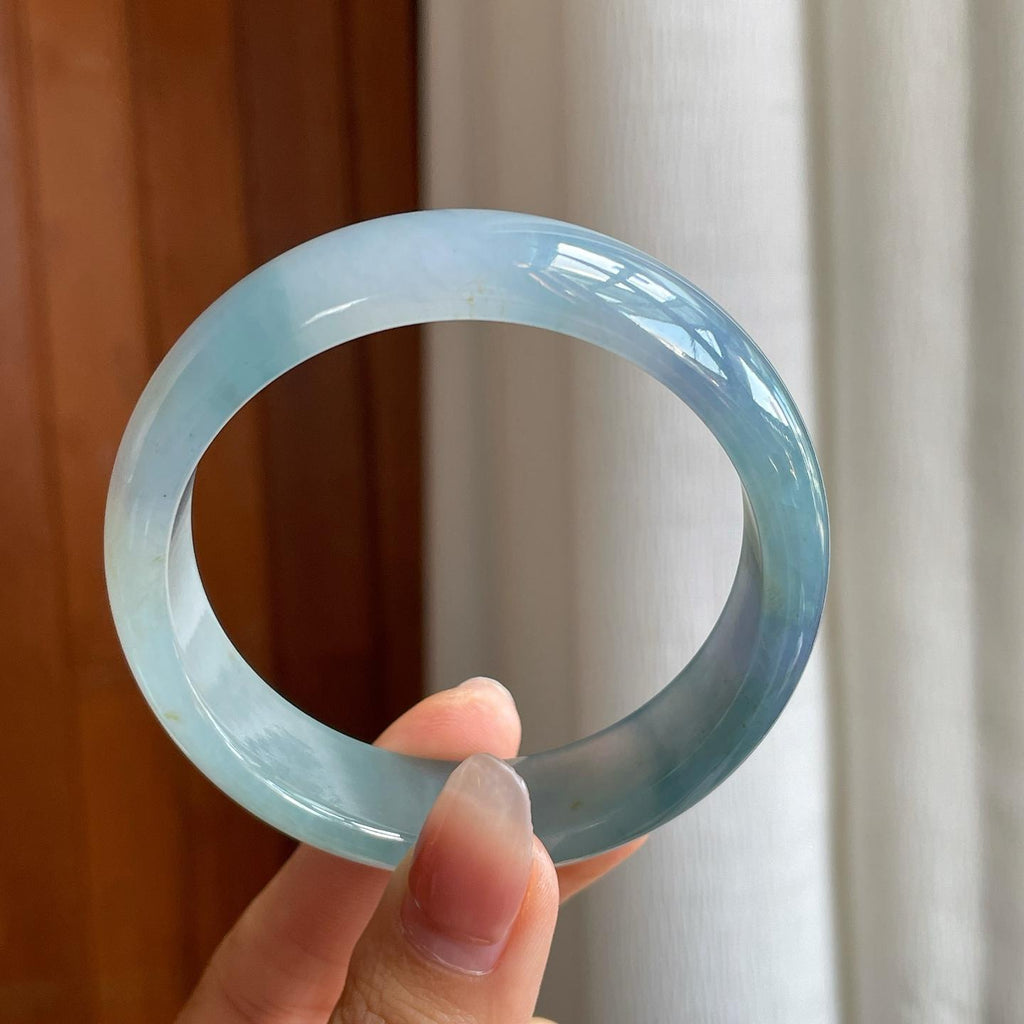 冰种蓝紫宽版翡翠平安镯（57.5mm）（yc325737）