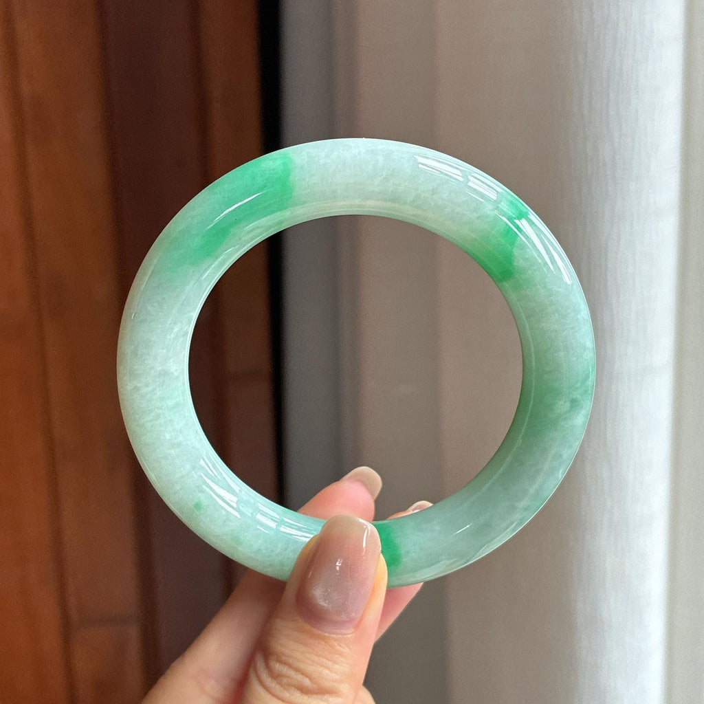 糯冰带色翡翠圆条手镯 55圈（yc434862）