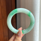 糯冰带色翡翠圆条手镯 55圈（yc434862）