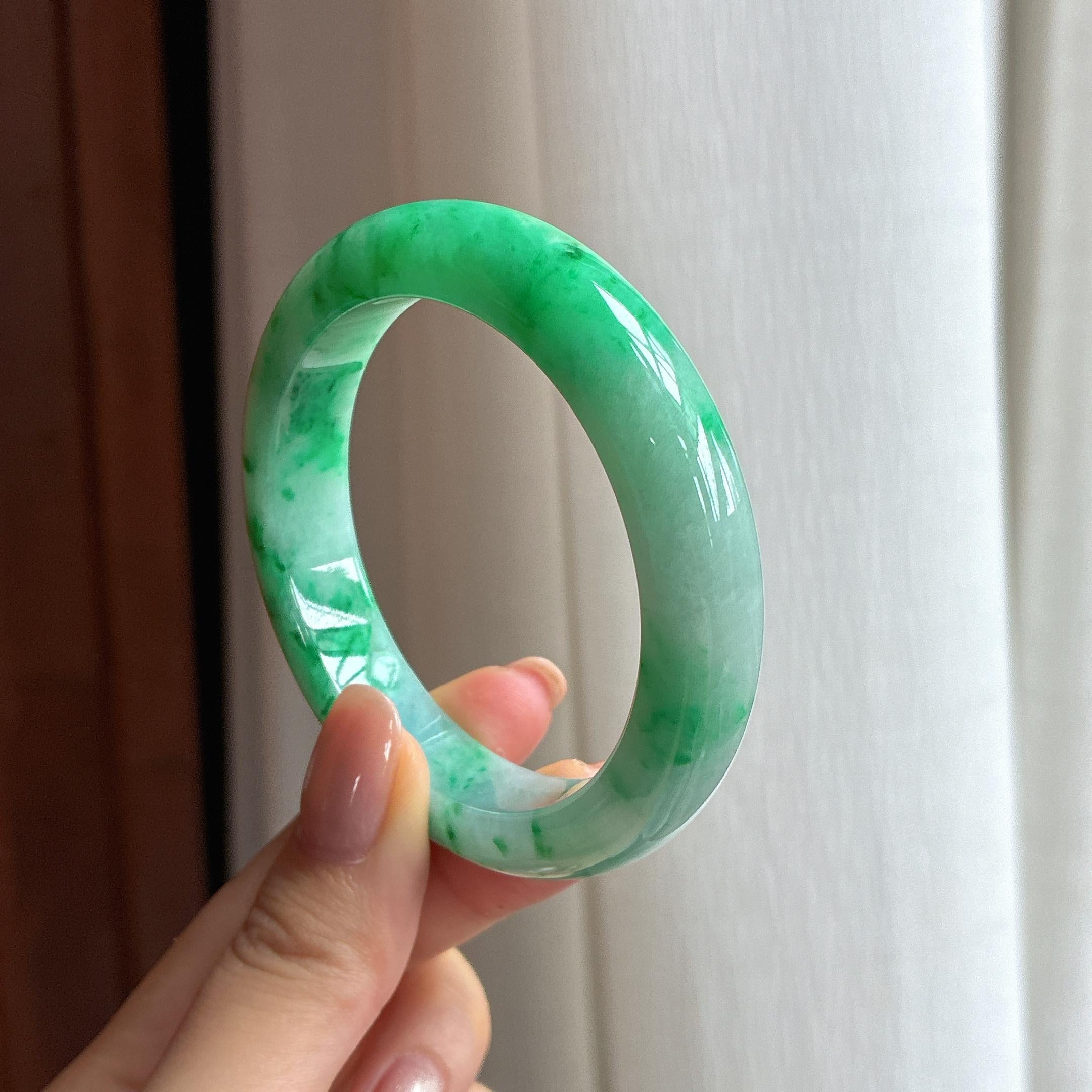 糯冰飘花翡翠平安镯（53mm)（yc424287）