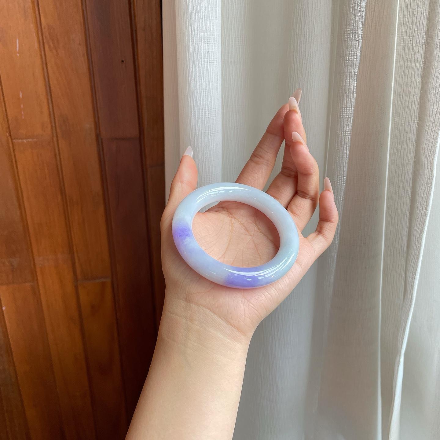 细糯冰飘紫罗兰翡翠圆条手镯（55mm）（yc282499）