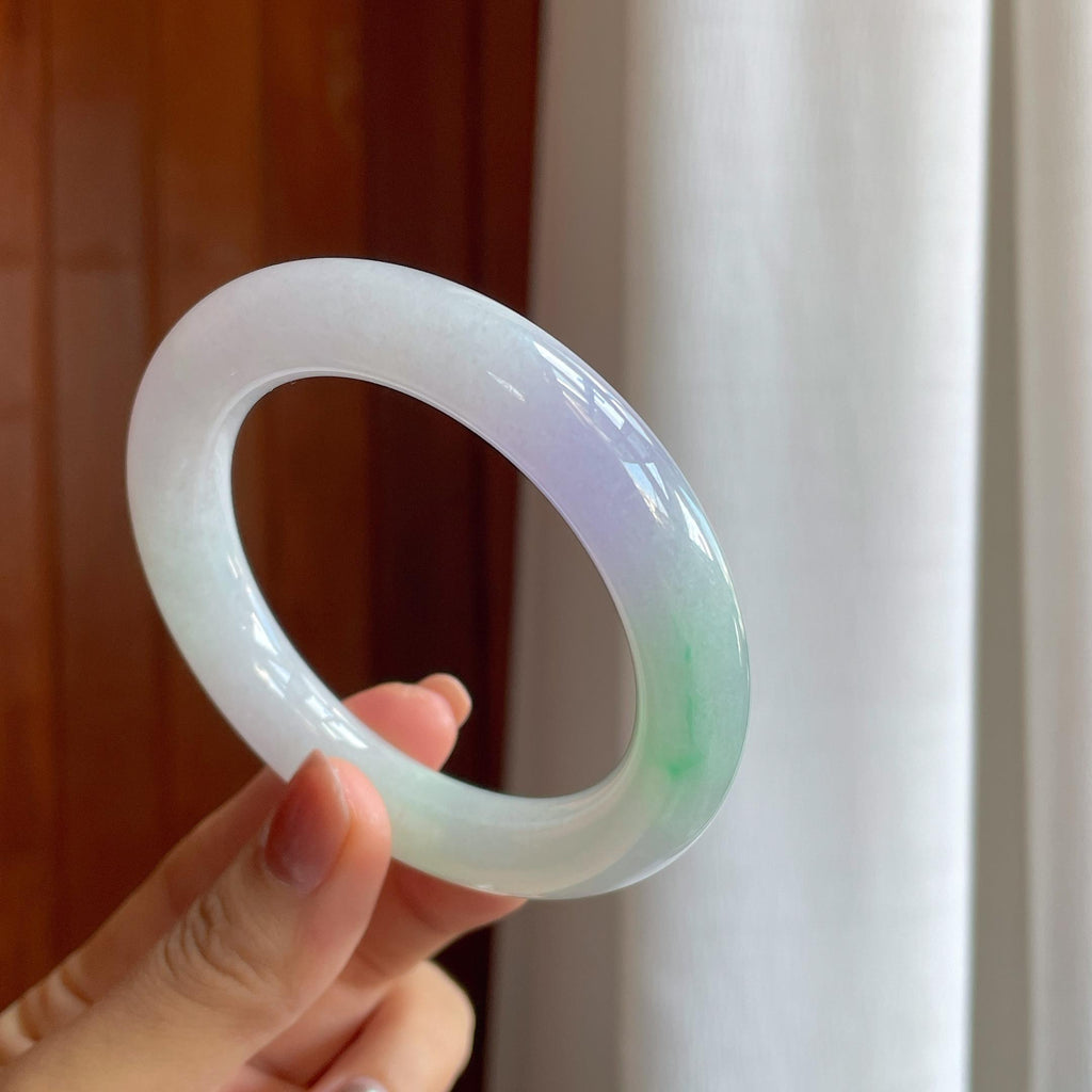 糯冰春彩翡翠圆条手镯（56mm）（yc283308）
