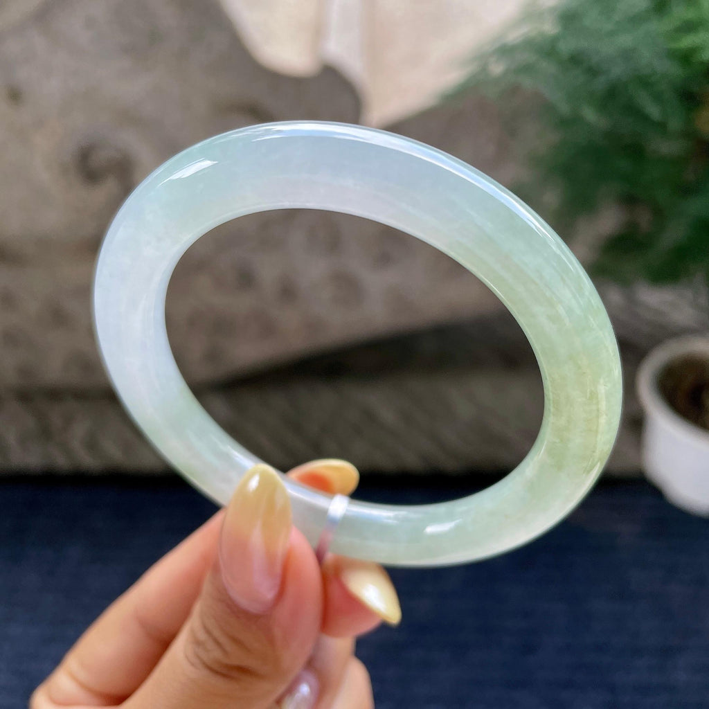 小圈口 细糯种晴底圆条手镯53.8圈 天然缅甸A货翡翠（yc483955）