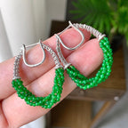 18K金钻镶糯冰种满绿小米珠耳坠（yc248201）