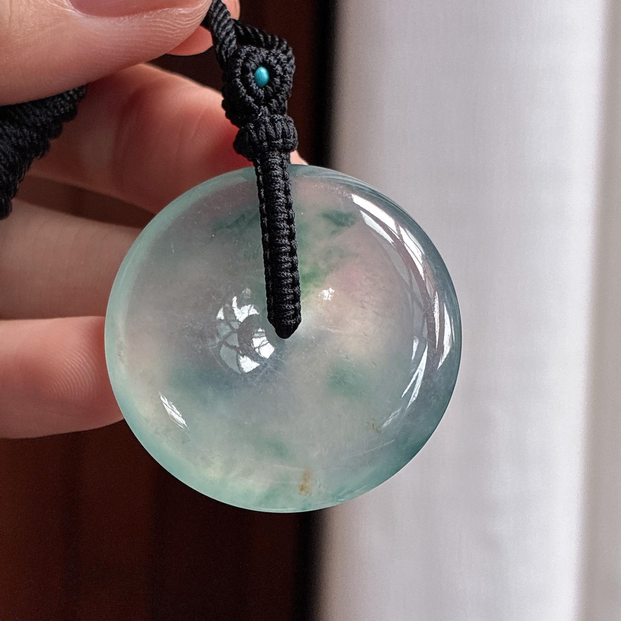 冰玻种飘花平安扣挂件 天然缅甸A货翡翠（yc465149）