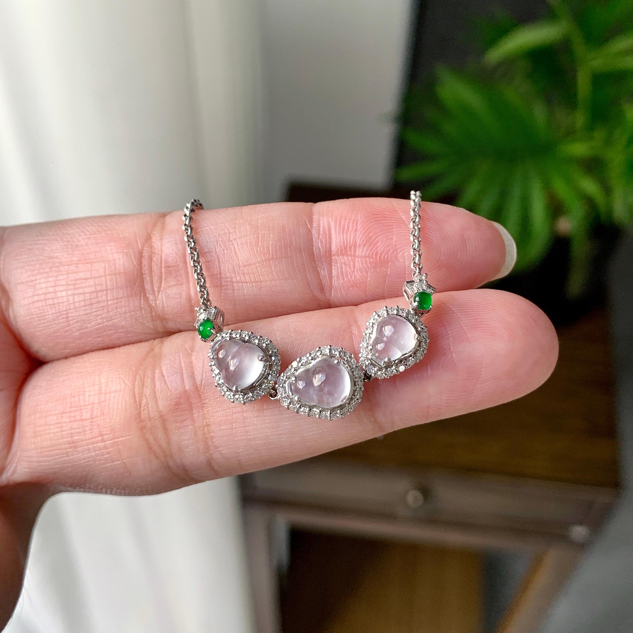 18K金钻镶糯冰种无色葫芦手链（yc215982）