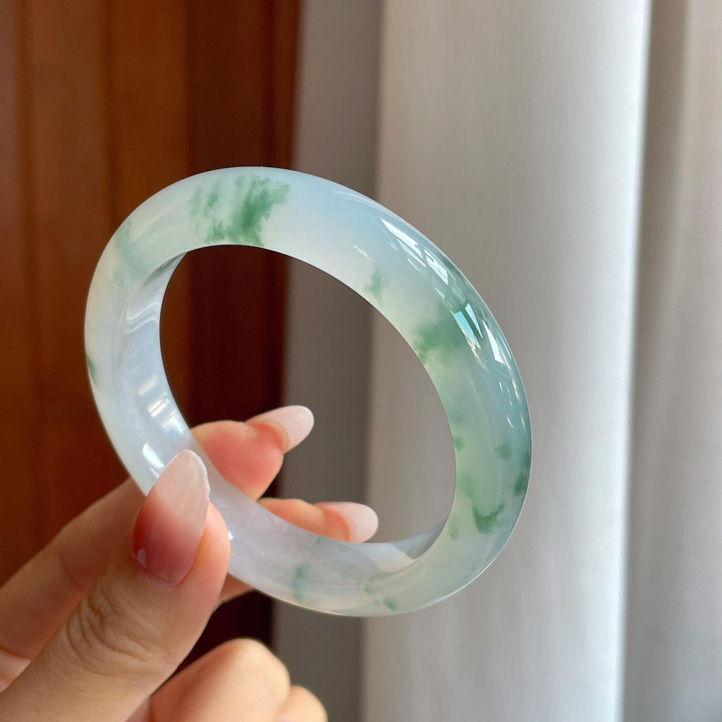 冰种飘花翡翠平安镯（55.6mm）（yc302432）