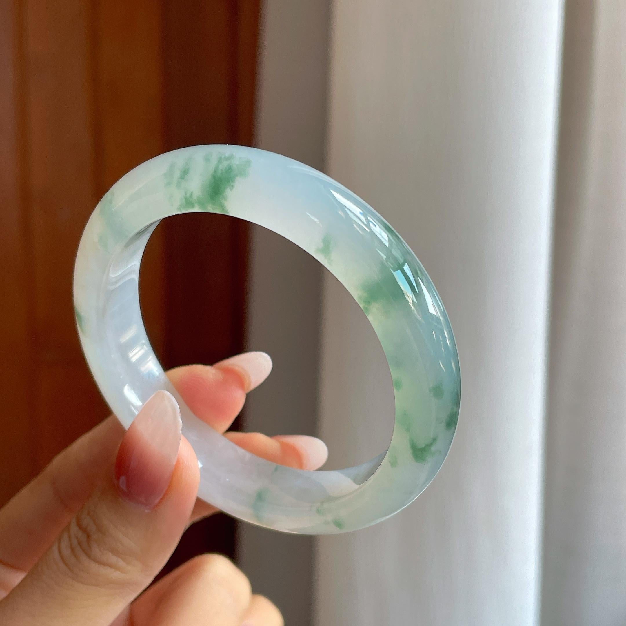 冰种飘花翡翠平安镯（55.6mm）（yc302432）