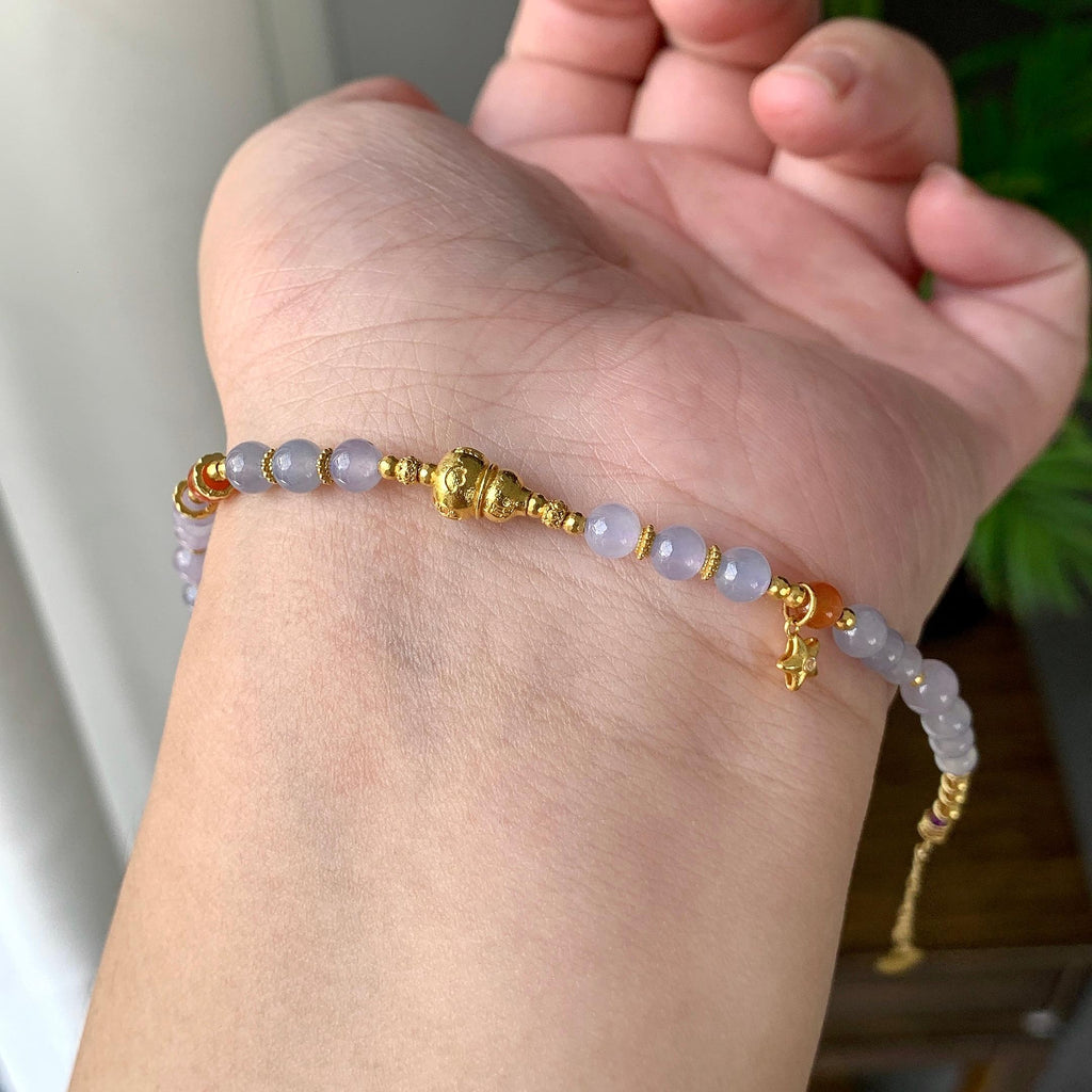 18K金镶糯冰种淡紫罗兰小米珠手链（yc232459）