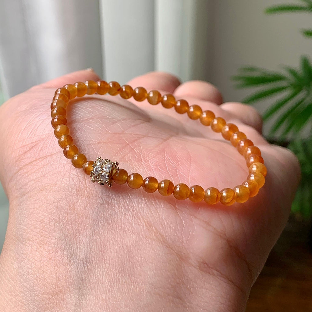 糯冰种红翡小米珠手串  天然缅甸A货翡翠（yc362135）