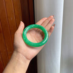 糯种满绿翡翠圆条手镯（56mm）（yc190531）
