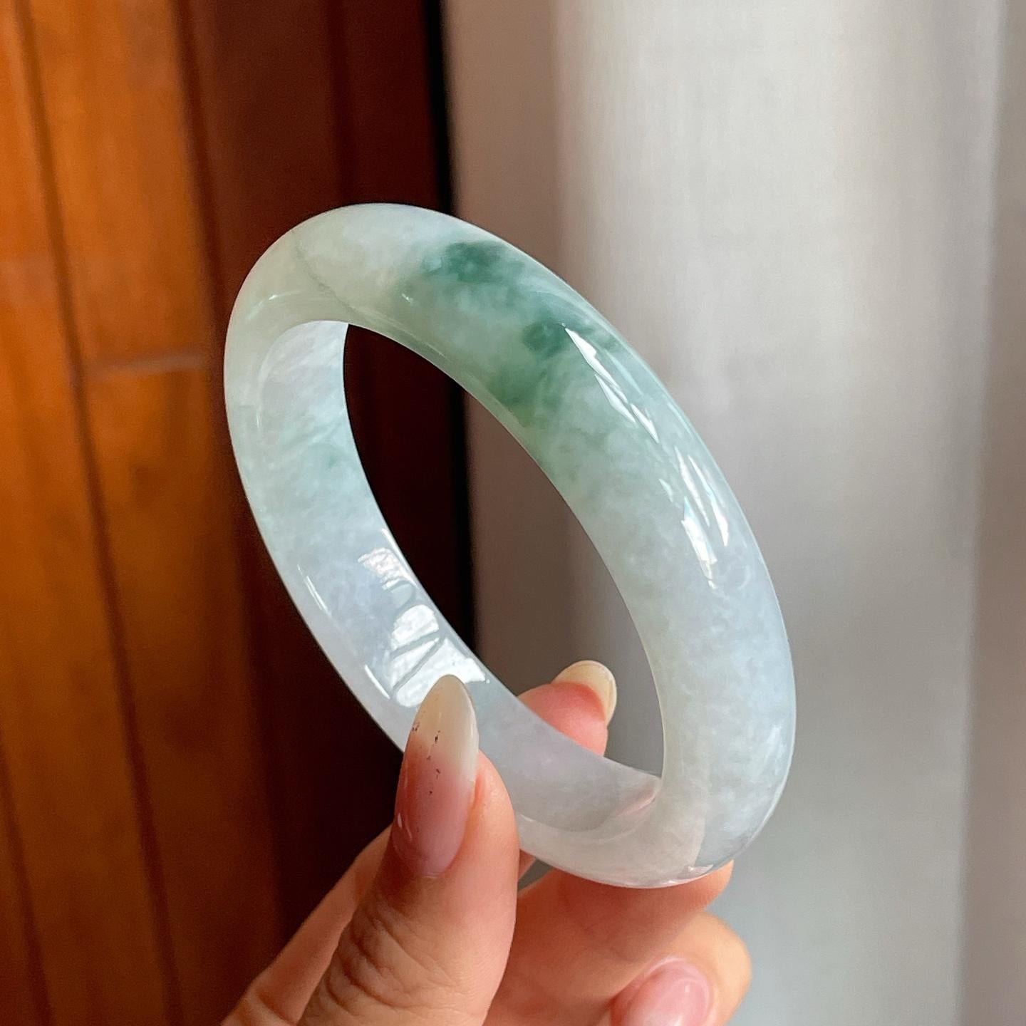 糯冰种飘花翡翠平安镯（56.5mm）（yc216825）