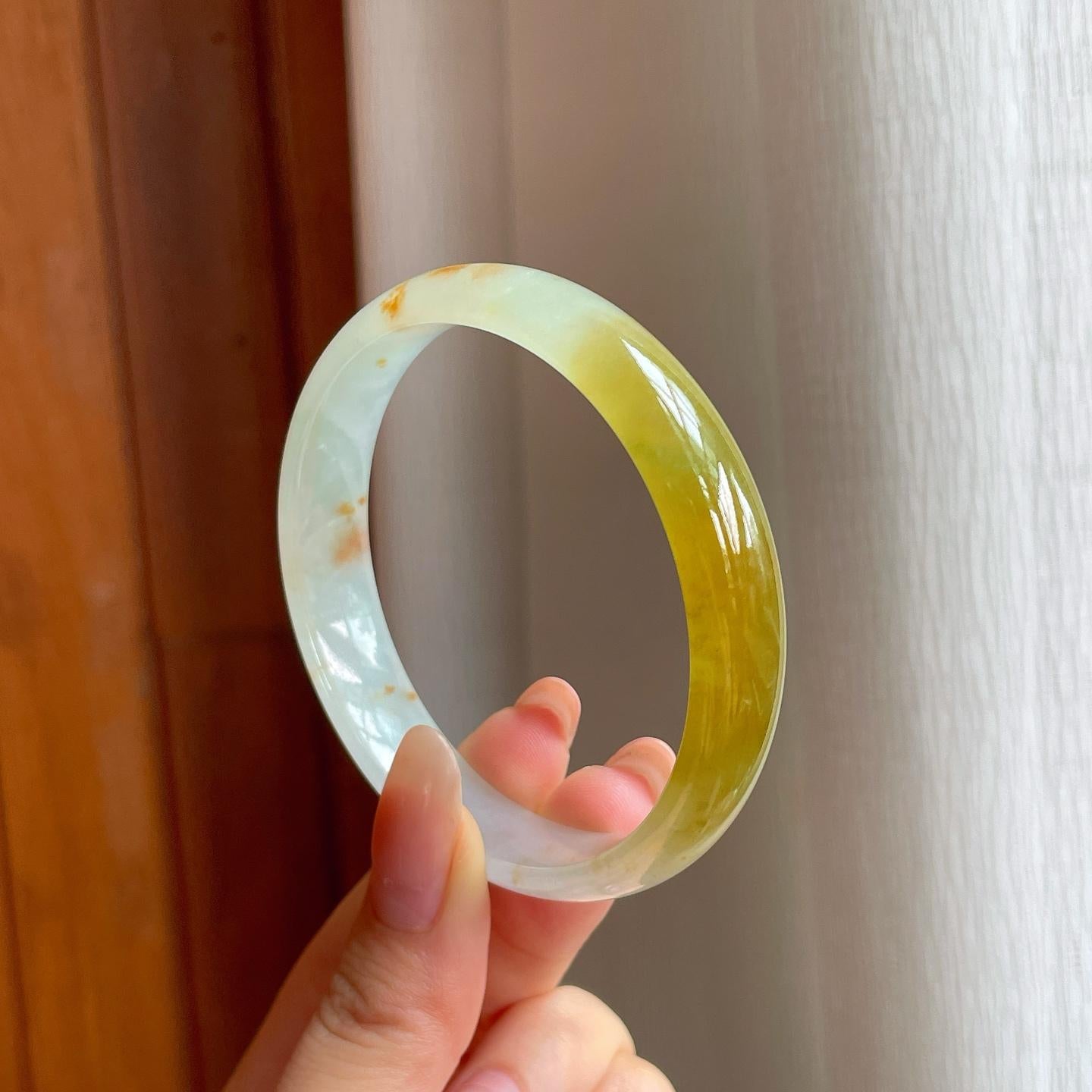 冰种黄翡翡翠平安镯（57.8mm)（yc363625）