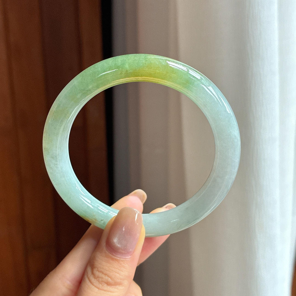 糯冰黄翡翡翠圆条手镯 55圈天然缅甸A货翡翠（yc440666）