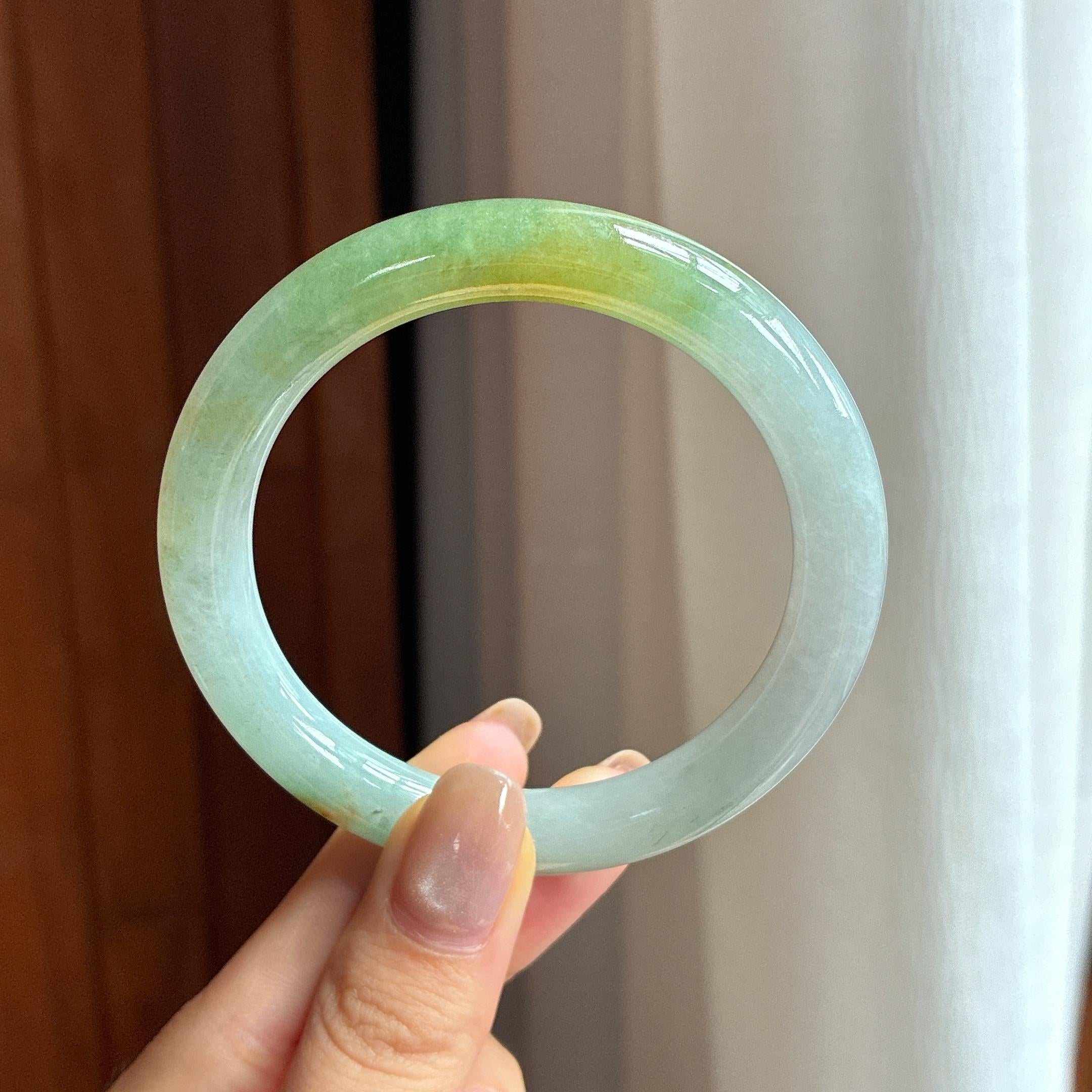 糯冰黄翡翡翠圆条手镯 55圈天然缅甸A货翡翠（yc440666）