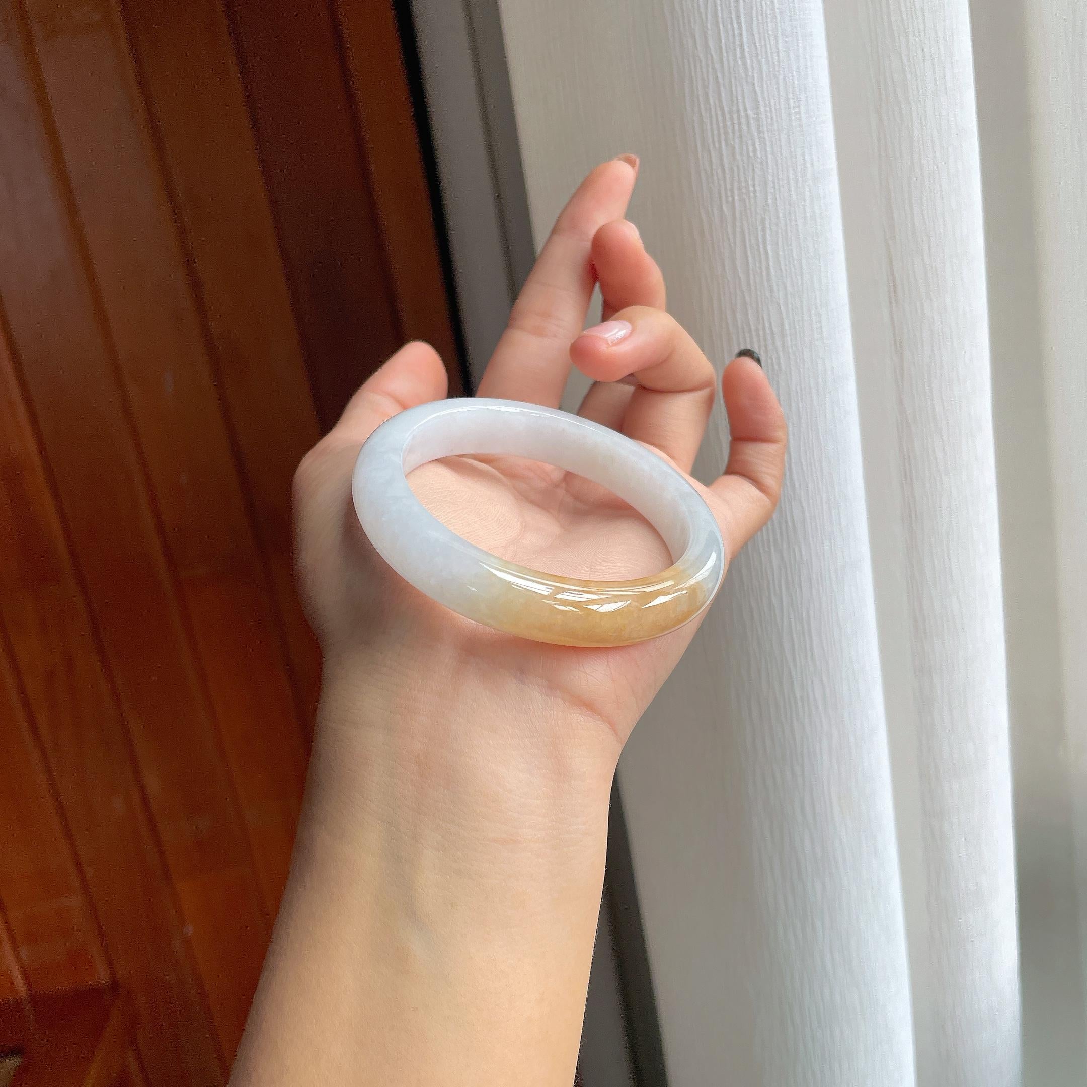 糯冰黄翡翡翠平安镯（55.5mm）（yc286481）