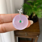 18K金钻镶糯冰种淡粉底平安扣吊坠（yc248216）