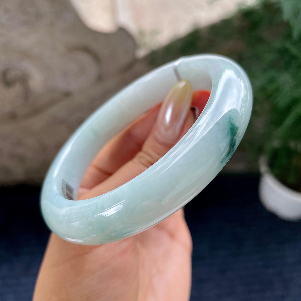 大圈口 细糯种飘花正圈平安镯60圈 天然缅甸A货翡翠（yc464110）