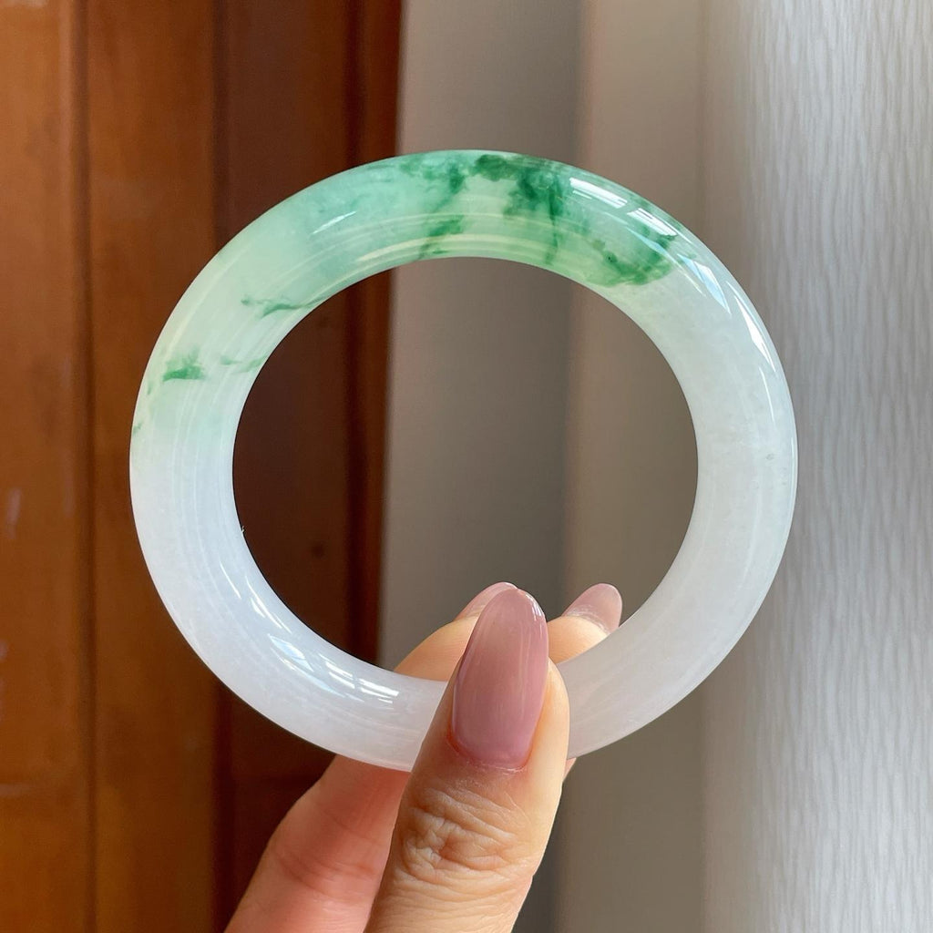 冰种飘花翡翠圆条手镯（57.7mm）（yc284546）
