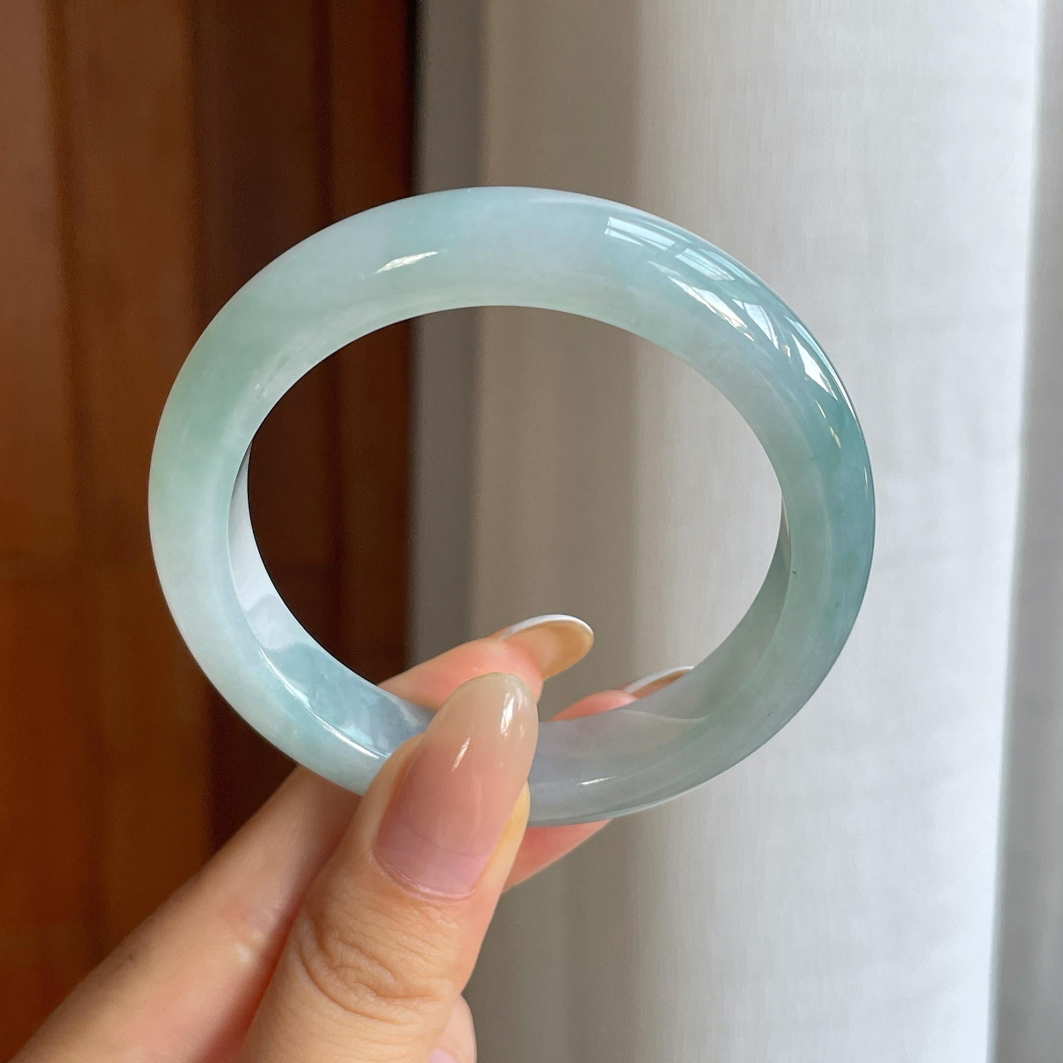糯冰飘花翡翠平安镯（53mm)（yc424266）