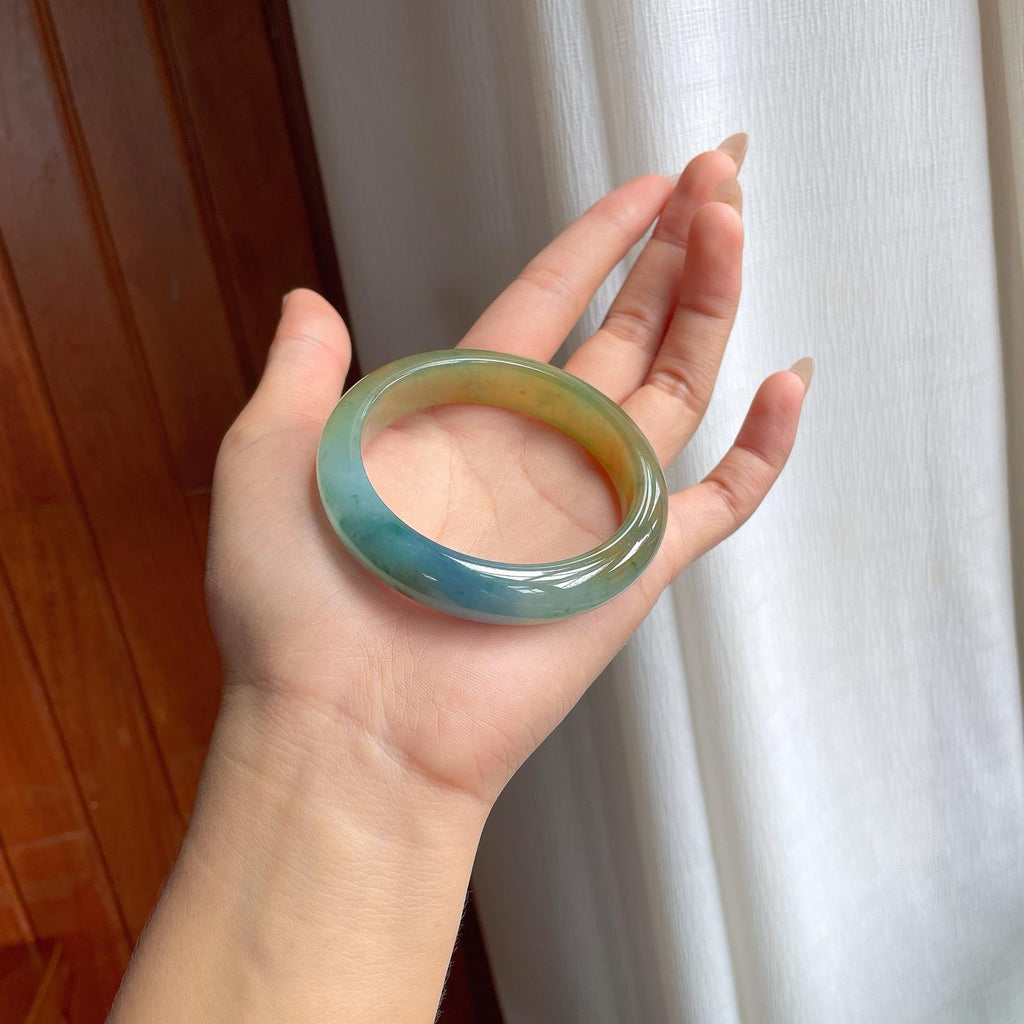 糯冰黄翡特色翡翠平安镯（54.7mm）（yc240480）