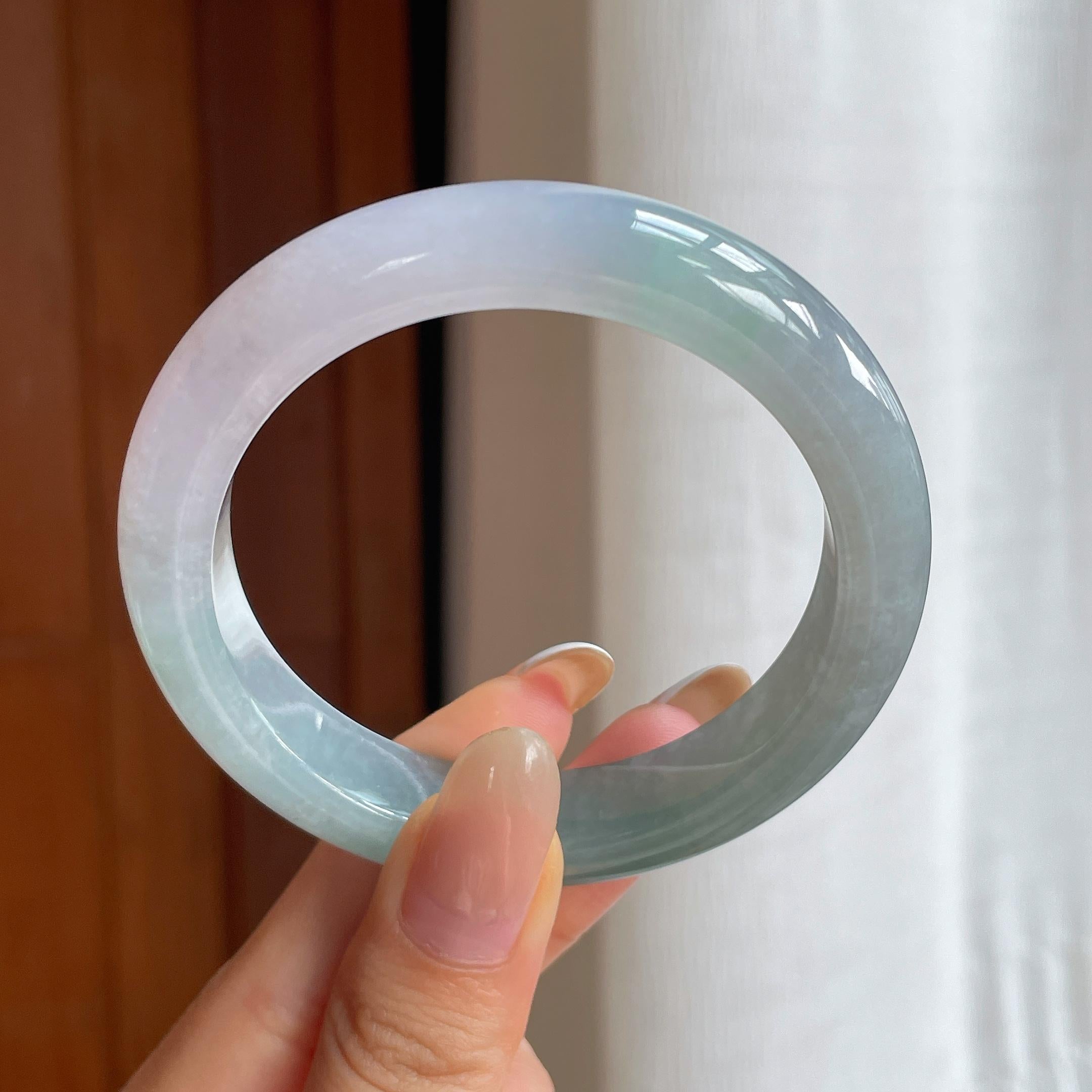 糯冰蓝晴翡翠平安镯（54mm)（yc419678）
