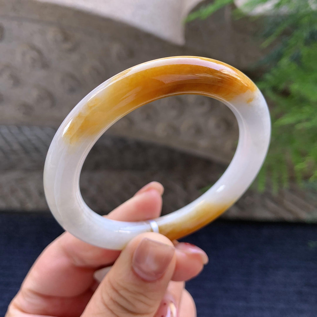 小圈口 糯种黄翡圆条手镯 53.2圈口 天然缅甸A货翡翠（yc347569）