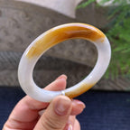 小圈口 糯种黄翡圆条手镯 53.2圈口 天然缅甸A货翡翠（yc347569）