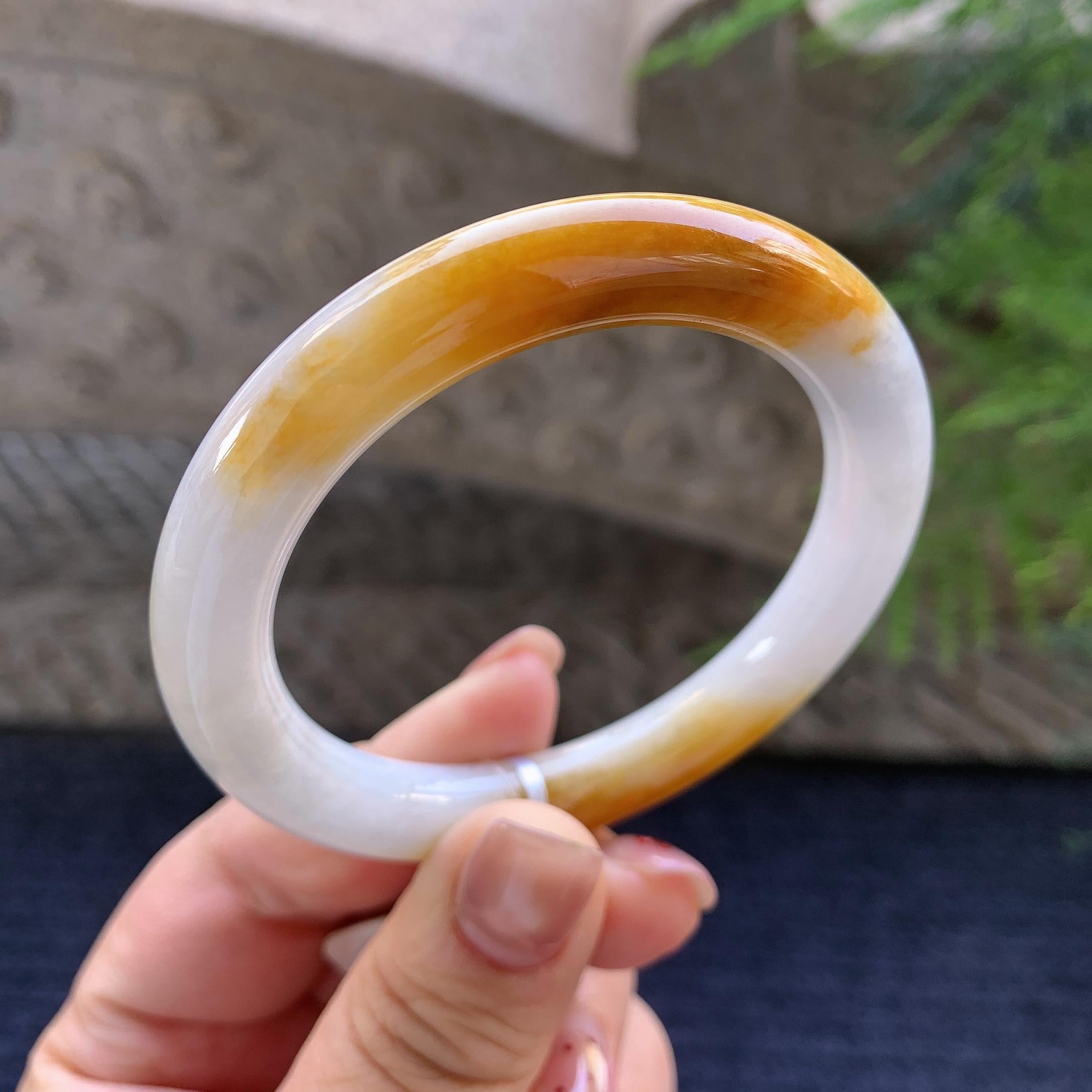 小圈口 糯种黄翡圆条手镯 53.2圈口 天然缅甸A货翡翠（yc347569）