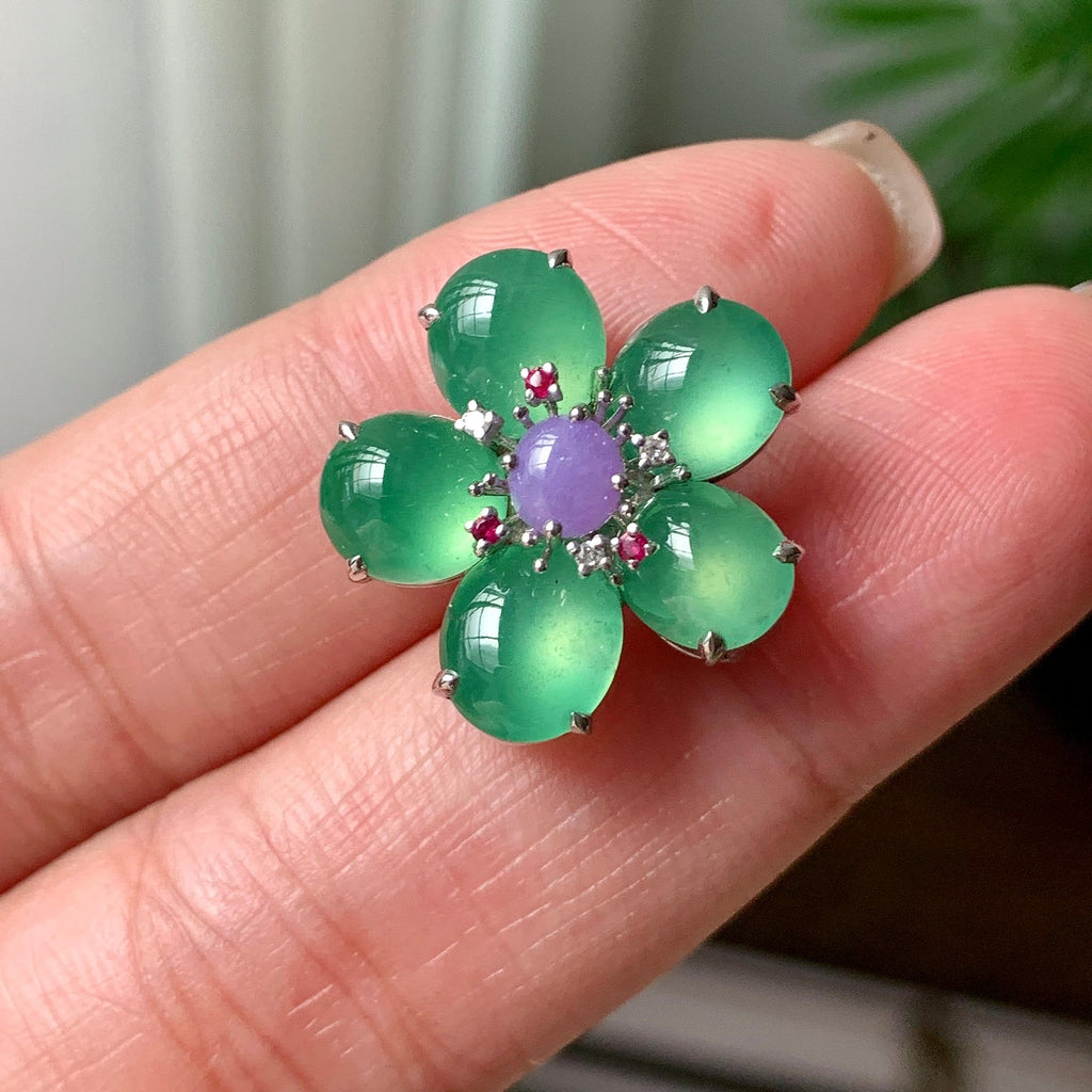18K金钻镶糯冰种晴水花多胸针  天然缅甸A货翡翠（yc362090）