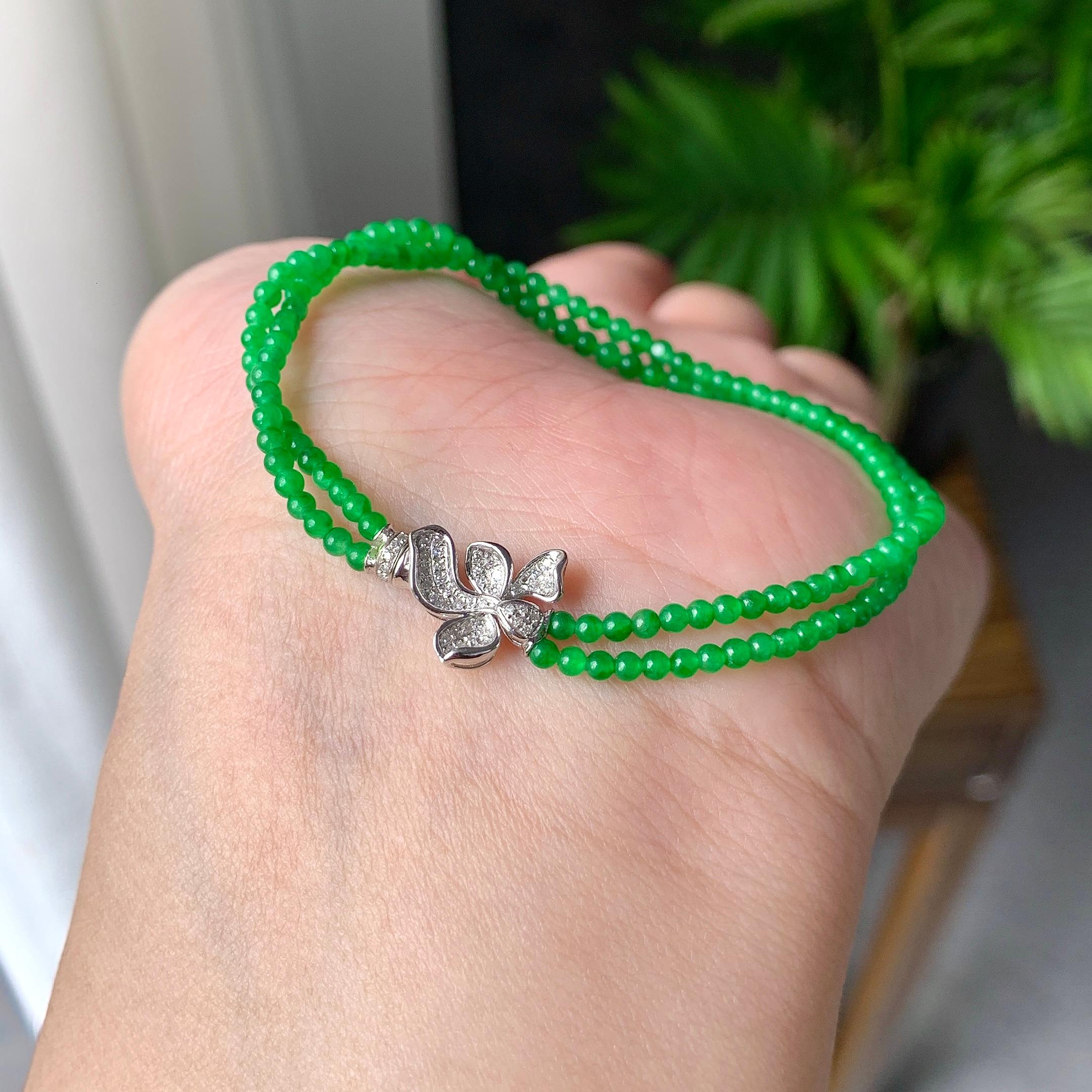 18K金钻镶糯冰种满绿小米珠链/手链（两用款）（yc252059）