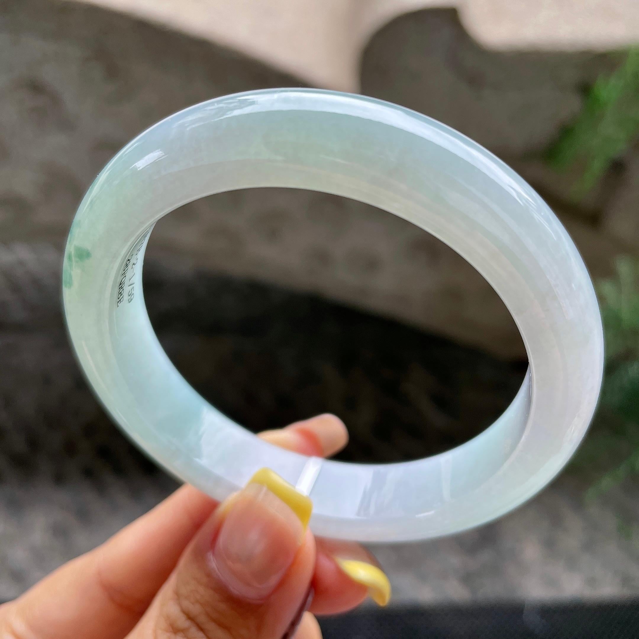 细糯种飘花正圈平安镯56.4圈            天然缅甸A货翡翠（yc392726）