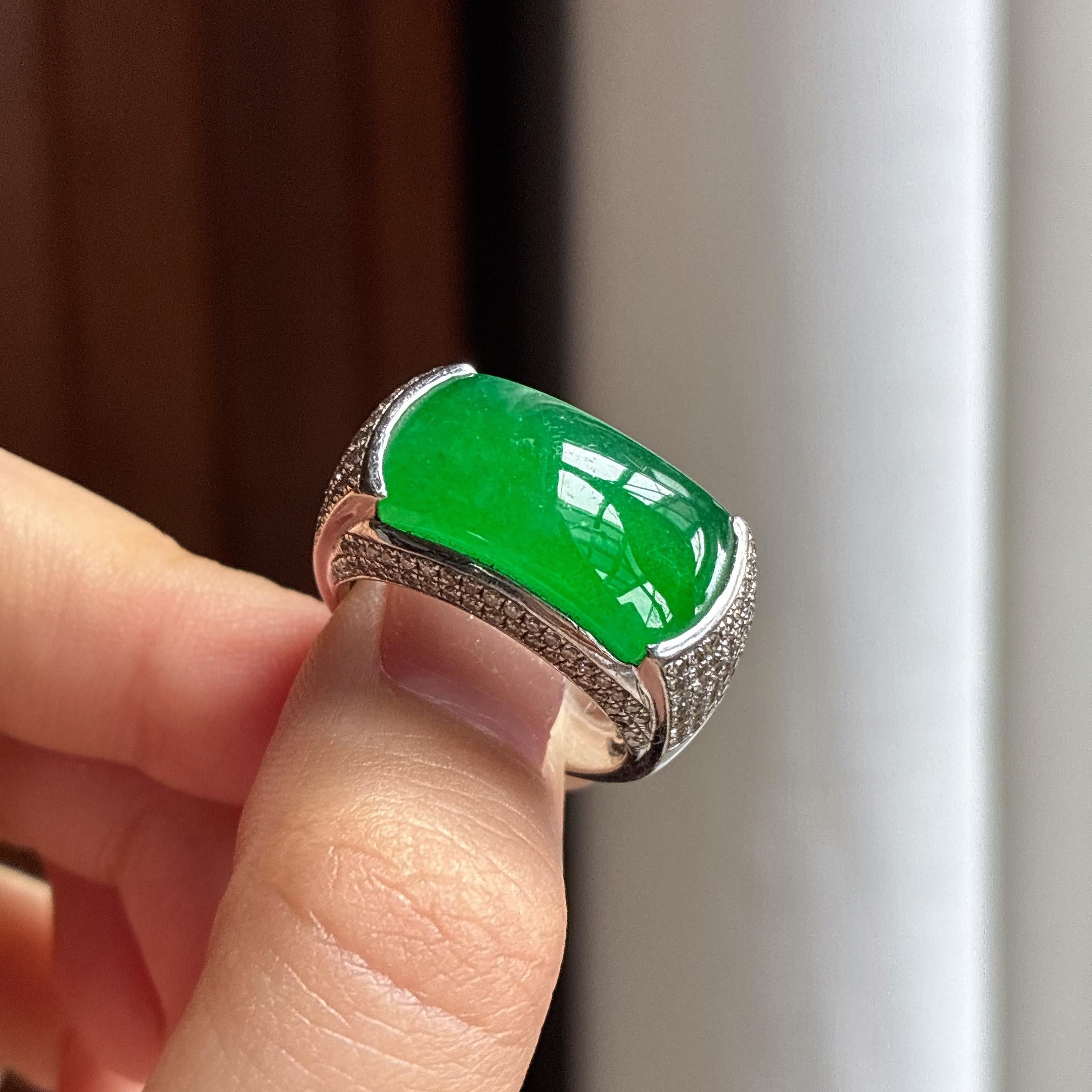 Nhẫn Ngọc Phỉ Thúy Myanmar Loại A Tự Nhiên, 18K Vàng Khảm Ngọc Băng Tuyết Mãn Lục (yc450396)