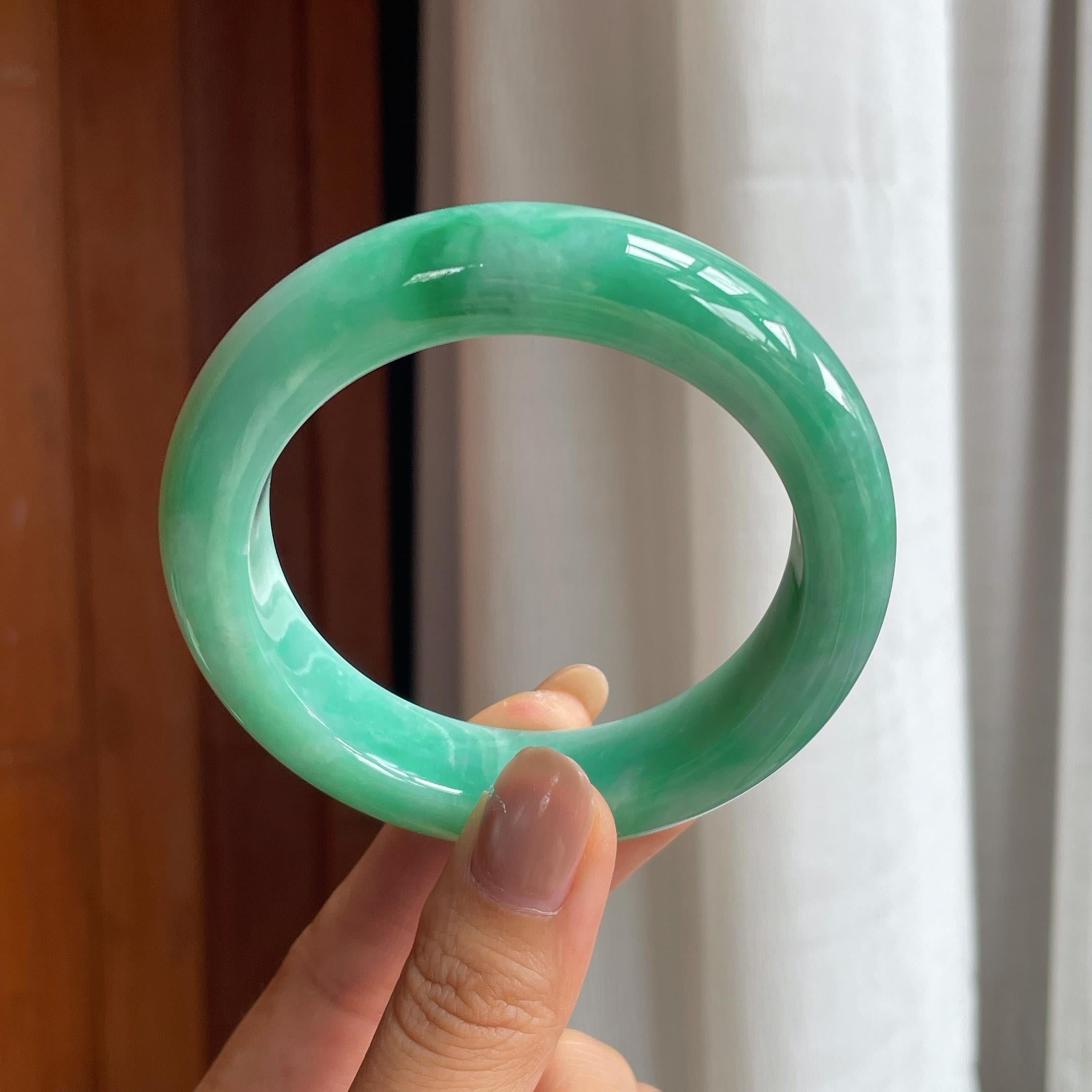 糯冰满绿翡翠平安镯（57.8mm）（yc411294）